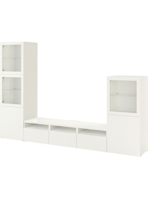 Hobiurun Tv ünitesi, beyaz-şeffaf cam, 300x42x193 cm, LAPPVIKEN/SINDVIK, çıt çıt raylı