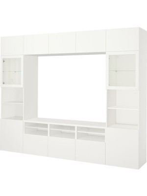 Hobiurun Tv ünitesi, beyaz-şeffaf cam, 300x42x231 cm, LAPPVIKEN/SINDVIK, fren raylı