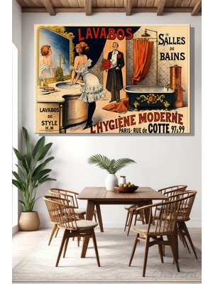 Şehzat Yatay Kanvas Duvar Tablosu Tekli  Tuvalet Banyo Otel Cafe Mutfak Ofis Fransız Vintage Hijyen Retro
