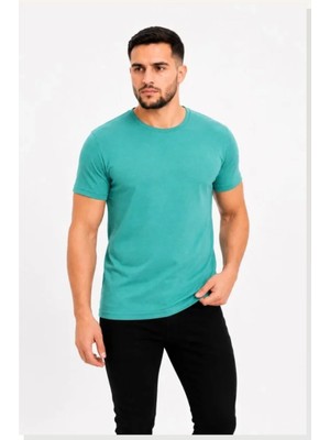 Modi Erkek Basic Tişört Bisiklet Yaka Kısa Kol Günlük Yazlık Slim Fit T-Shirt Su Yeşili