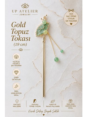 Up Atelier Yelpaze Figürlü Püskül Detaylı Gold Topuz Çubuğu 19CM