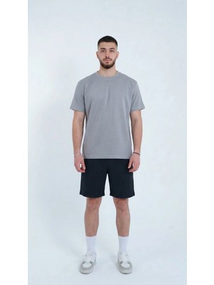 TKT Erkek Gri Renk Pamuklu T-Shirt Penye Kumaş Sıfır Yaka Regular Tam Kalıp