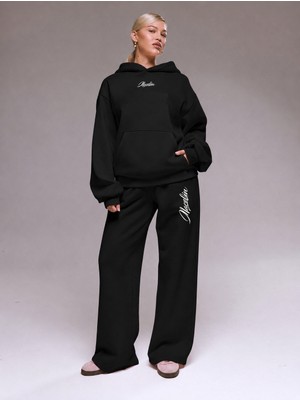 Unisex Kadın Erkek Tasarım Macklin  Yazı Baskılı Oversize 3 Iplik Kapüşonlu Sweatshirt ve Baggy Eşofman Altı