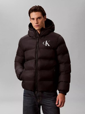Calvin Klein Erkek Kapitoneli Kapüşonlu Su Tutmayan ve Nefes Alabilen Kumaş Ördek Tüyü Dolgulu Siyah Mont LV04RG513G-UB1