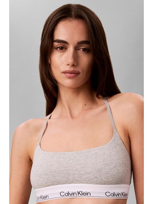 Calvin Klein Kadın Ip Askılı Kare Yaka Ck Logo Işlemeli Gri Bralet LV00QF8995-P7A