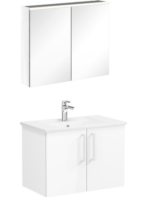 VitrA 72164 Root Flat Banyo Dolabı Seti, Lavabo Bataryası ve Ara Musluk Dahil, 80 cm, LED Aydınlatmalı, 2 Kapaklı, Parlak Beyaz
