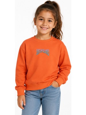 İrem Çocuk Giyim Kız Çocuk Dreamland Yazı Desenli Arkası Yazı Resim Baskılı Turuncu Renk Sweatshirt