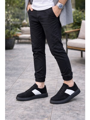 Joy Ayakkabı JY011 Line Erkek Günlük Bağcıklı Süet Spor Sneaker Ayakkabı Sst - Siyah/beyaz