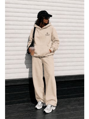 Macklin Unisex Kadın Erkek Movement Baskılı Oversize 3 Iplik Kapüşonlu Sweatshirt ve Baggy Eşofman Altı