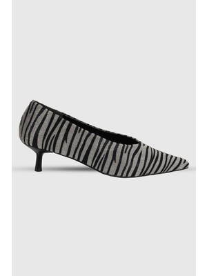 Modezya Clara Siyah Gri Desenli Sivri Burun Kadın Stiletto