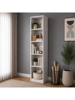Rani Mobilya Rani HC111 Kitaplık 5 Raflı Çalışma Odası Kütüphane Modern Duvar Rafı Beyaz