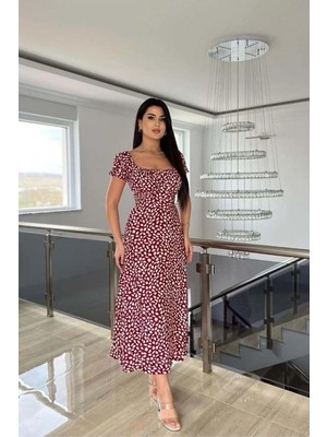 Alvenessa Kadın Kare Yaka Kemerli Midi Elbise