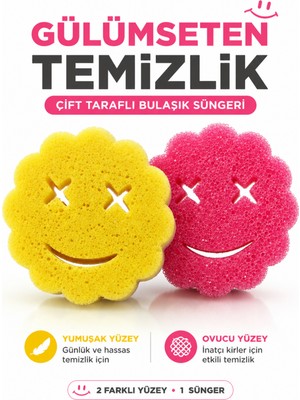 Miraluni Çift Taraflı Gülen Yüz Bulaşık Süngeri Yumuşak ve Ovucu Yüzey Mutfak Temizlik Süngeri