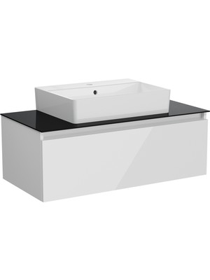VitrA 80438, 100 cm Lavabo Dolabı, Çanak Lavabolu Cam Tezgahlı, Altın Meşe