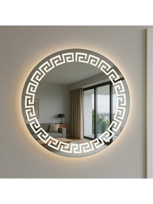 Quattro Home  Dokunmatik Dimmer Özellikli Geometrik Desenli LED Işıklı Yuvarlak Ayna