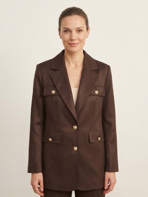 Ekol Gold Düğme Detaylı Cepli Blazer Ceket 4149