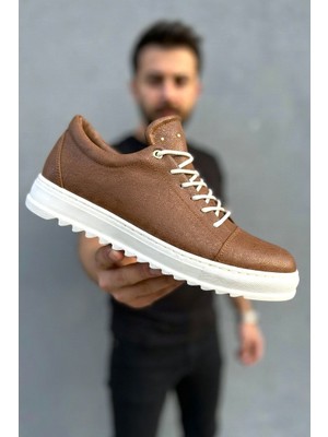 Zerenyus ZRJ152 Yüksek Kalite Bağcıklı Erkek Günlük Spor Casual Ayakkabı - Taba Beyaz
