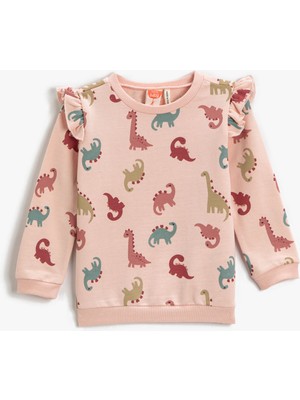 Koton Dinozor Baskılı Fırfırlı Sweatshirt Pamuklu