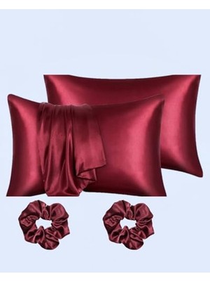AKS Ipeksi Saten Yastık Kılıfı, 50X70 Cm, 2 Adet, Bordo Renk