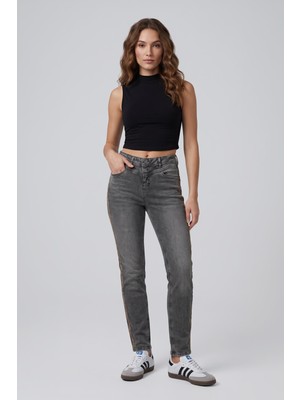 Markapia Kadın Likralı Slim Fit Gri Jean Pantolon