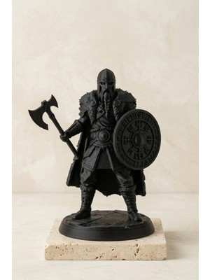 Laviera Viking Savaşçı Biblosu Iskandinav Mitolojisi Siyah Figür Heykel Çalışma Masası ve Kitaplık Dekoru Erkek Arkadaşa Hediye 15 cm