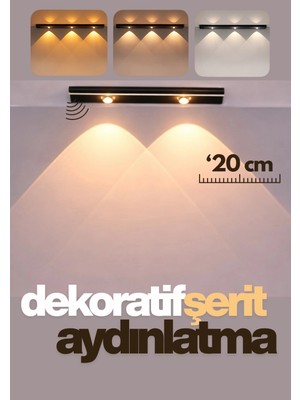 Edewatt 20CM Sensörlü Şarjlı LED Dekoratif Lamba Geçmeli 3 Farklı Renk Şerit LED