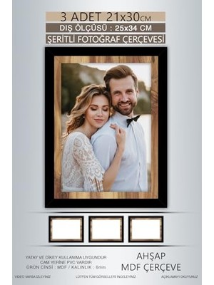AKS Yhfoto 3 Adet 21X30 Çerçeve Siyah Ahşap Şeritli Çerçeve A4 Çerçeve Pvc'li Diploma Karışık 20 x 30