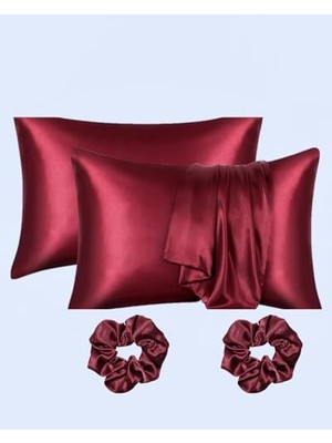 AKS Ipeksi Saten 50X70 cm Yastık Kılıfı 2 Adet, Kıvırcık Saçlar,dalgalı ve Düz Saçlar, Bordo 2 Adet Hediye Saten Toka,cilt Dostıu,cilt Bakım,kozmetik,hediyelik,çeyizlik Kullanılabilir (Bor)