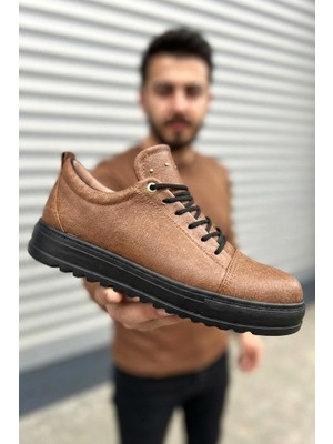 Zerenyus ZRJ152 Yüksek Kalite Bağcıklı Erkek Günlük Spor Casual Ayakkabı - Taba Siyah