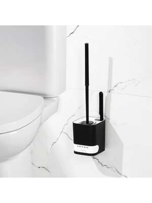 AKS Porsima 2038 Pratik Temizlik Tuvalet Fırçalığı Banyo Tuvalet Fırçası Wc Fırçası - Siyah Beyaz