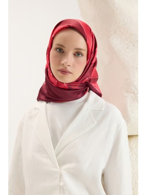 QEF Desenli Twill Eşarp Brush Kırmızı