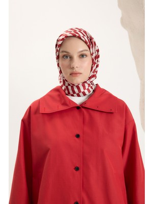 QEF Desenli Twill Eşarp Dama Kırmızı