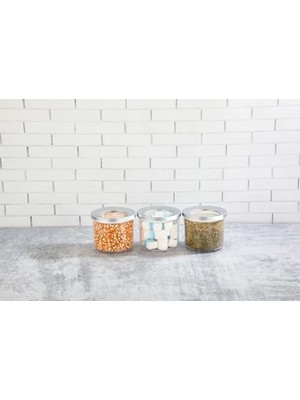 AKS Yuvarlak Lüks Saklama Kabı, Krom Kapak 3X400 ml