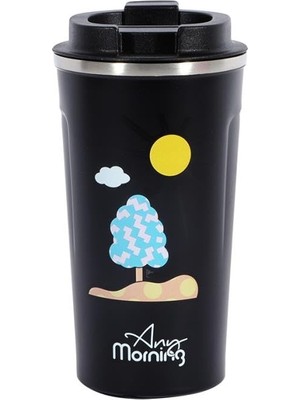 AKS Any Morning 510 ml Paslanmaz Çelik Termos Mug, 10 Saat Sıcak, 24 Saat Soğuk, Siyah SK22016