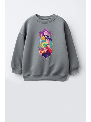 Monila Kız Çocuk 3 Iplik Kumaş Pamuklu Baskılı Sweatshirt