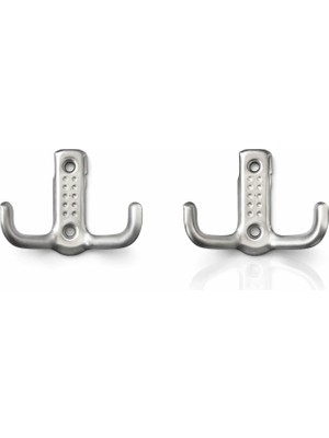 AKS Askılık Çift Kancalı Duvar Askısı, Gümüş Rengi, Metal, 2 Adet