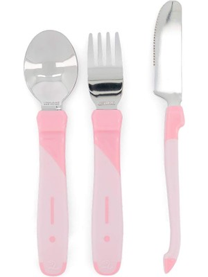 AKS Twistshake Paslanmaz Çelik 3'lü Bebek Çocuk Çatal Kaşık Seti Pembe 12+ Ay