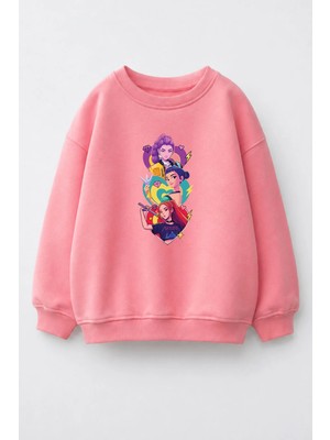 Monila Kız Çocuk 3 Iplik Kumaş Pamuklu Baskılı Sweatshirt
