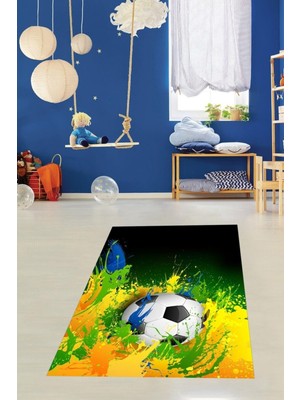 AKS Pelangi Futbol Topu Desenli Dijital Baskılı Kaymaz Taban Yıkanabilir Leke Tutmaz Mutfak Halısı, Karışık Renkli 100 x 150