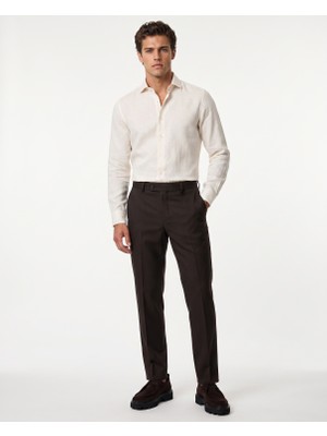 HC MEN CLASSIC Erkek Kahverengi Modern Fit Yün Düz Klasik Pantolon