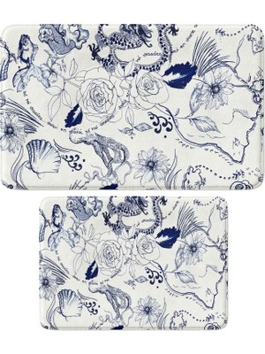 AKS Sevimli Tasarımlı Mikrofiber 2'li Takım Banyo Paspası, Kaymaz Taban, Makinede Yıkanabilir (40X60_50X80)