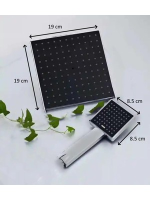 AKS Feyza Yapı Kare Tepe Duş Başlığı ve El Duşu Krom Duş Başlığı Siyah Renk Banyo Seti