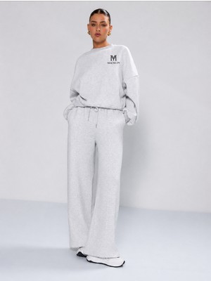 Macklin Unisex Kadın Erkek Göğüs Baskılı Oversize 3 Iplik Kapüşonlu Sweatshirt ve Baggy Eşofman Altı