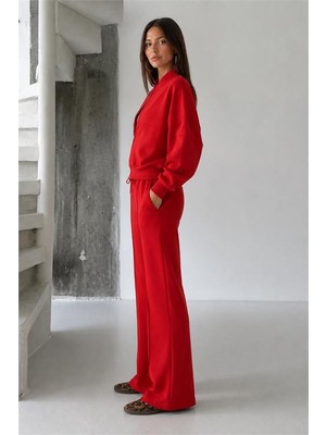 Neşeli Butik Kadın Kırmızı Şardonlu Üç Iplik Eşofman Takımı GTS018