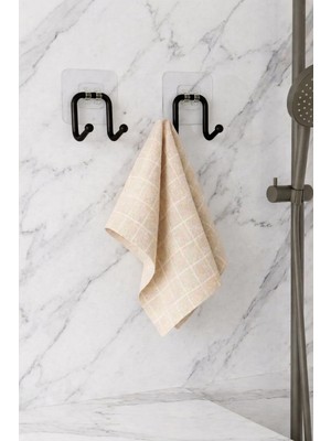 AKS Sas Haus Güçlü Yapışkanlı Çift Kancalı Banyo ve Mutfak Askısı Metal Duvar Askılık Organizeri Siyah 2 Adet