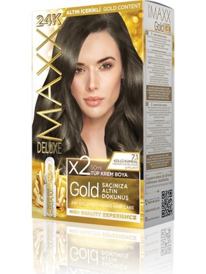 AKS Maxx Deluxe Gold Serisi 24K Altın Parçacıklı Serum ile 1 Kutu 2 x 50 ml ve Geliştiriciler Saç Boyası (Küllü Kumral 7.1)