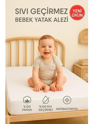 AKS SUVAY%100 Pamuklu Sıvı Geçirmez Bebek Alezi Yatak Koruyucu Bebek Çocuk Park Beşik Kreş Anaokulu Alezi (60 x 120)