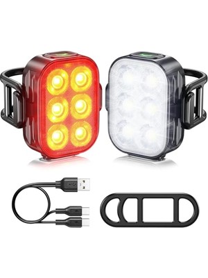 AKS Ht-29 Şarjlı Bisiklet Işığı Ön Arka Flaşlı USB 4 Mod Stop Lambası Aydınlatma Işık Seti IP65 Su Geçirmez Lamba Motosiklet
