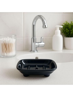AKS Şura Mutfak Seramik Sabunluk, Delikli Tasarım, Siyah, Banyo ve Lavabo Için