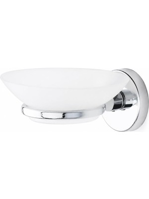 AKS Alper Banyo Iris Krom Kaplama Sabunluk, Yapışkanlı ve Vidalı Montaj, Duvar Tipi Beyaz Sabun Kabı, 35 mm Oval Bantlı